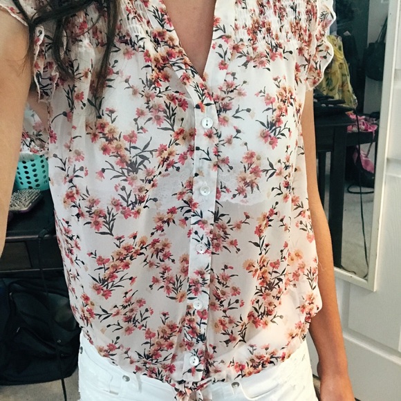 White Floral Tie Front Shirt - Picture 4 of 6